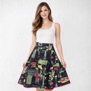 Bernardo Black Skater Skirt with Colorful Print